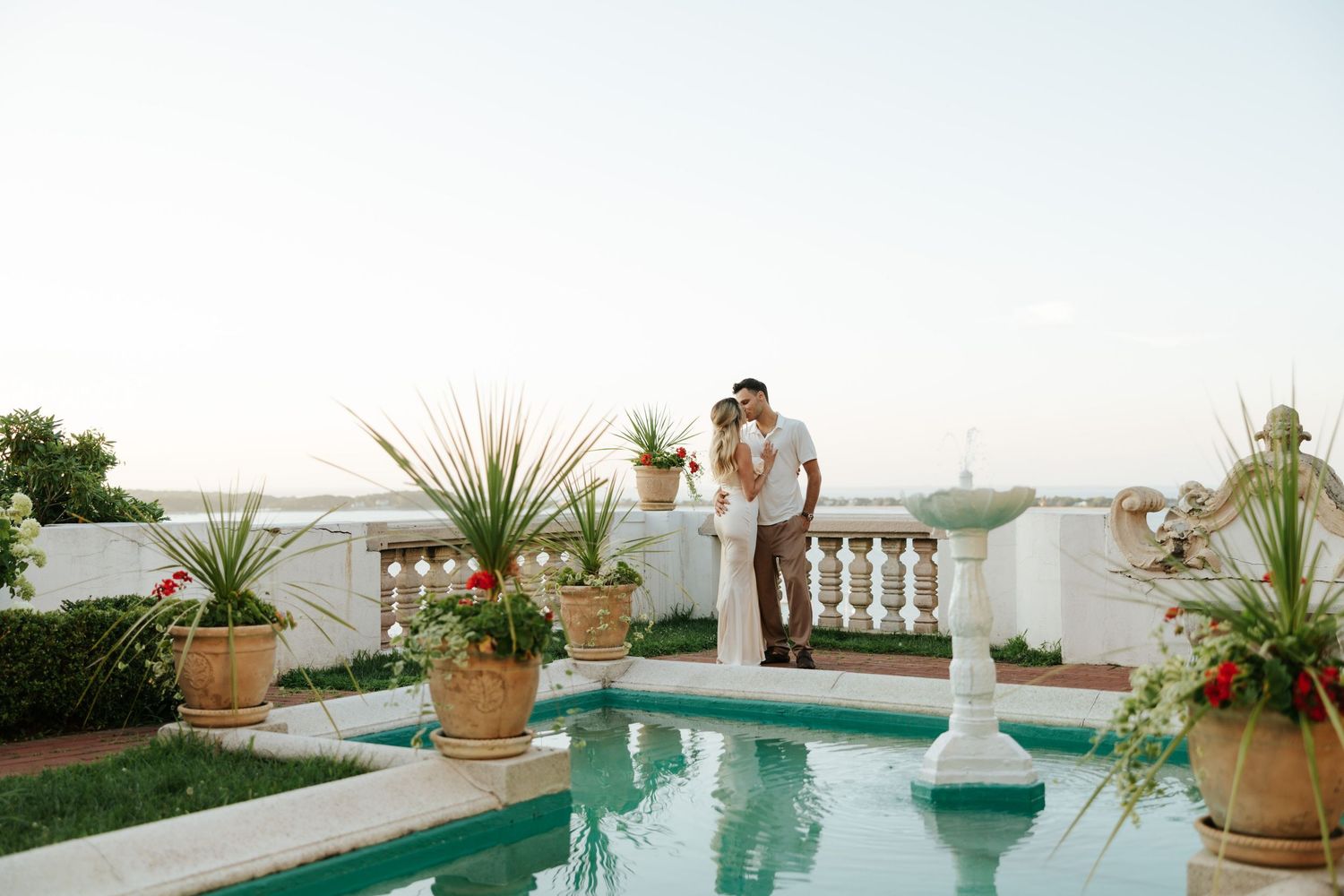 Engagement photo at Vanderbilt Museum on Long Island