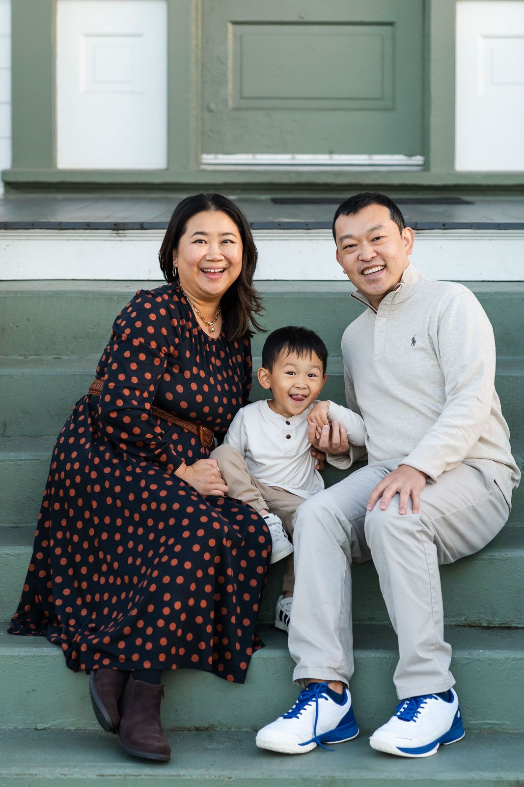 Family portrait on the steps by Mukilteo lighthouse.