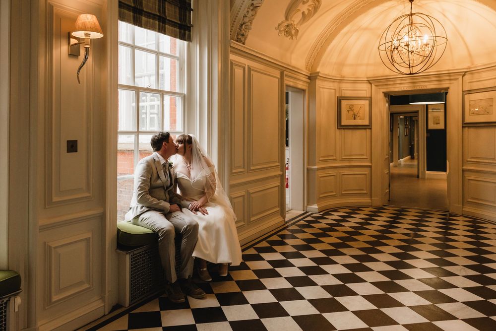 Barnett Hill Hotel hallway with wedding couple