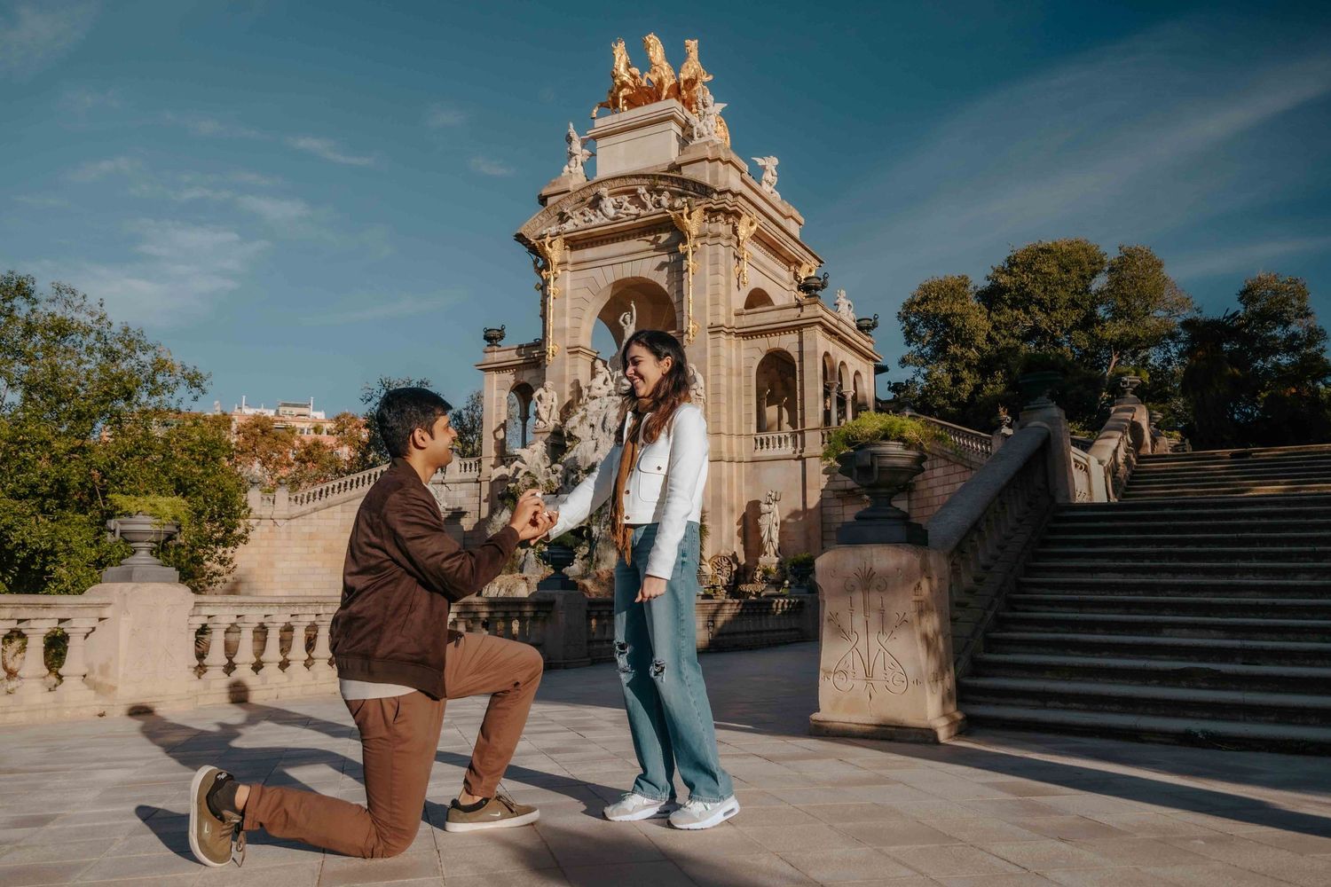 Couple walking through the Umbracle after a proposal