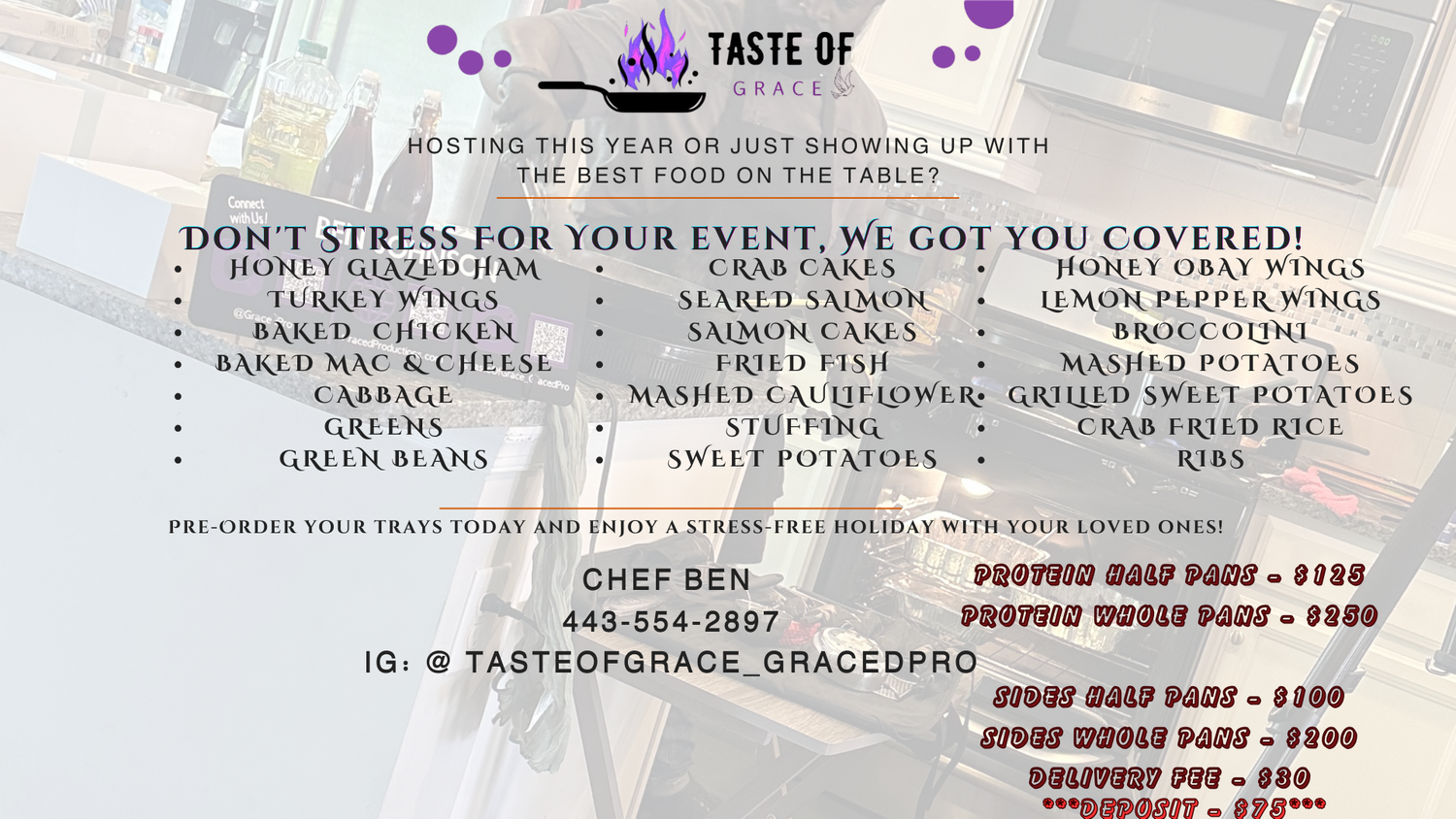 A menu board displays various food options and prices at a restaurant called Taste Of.