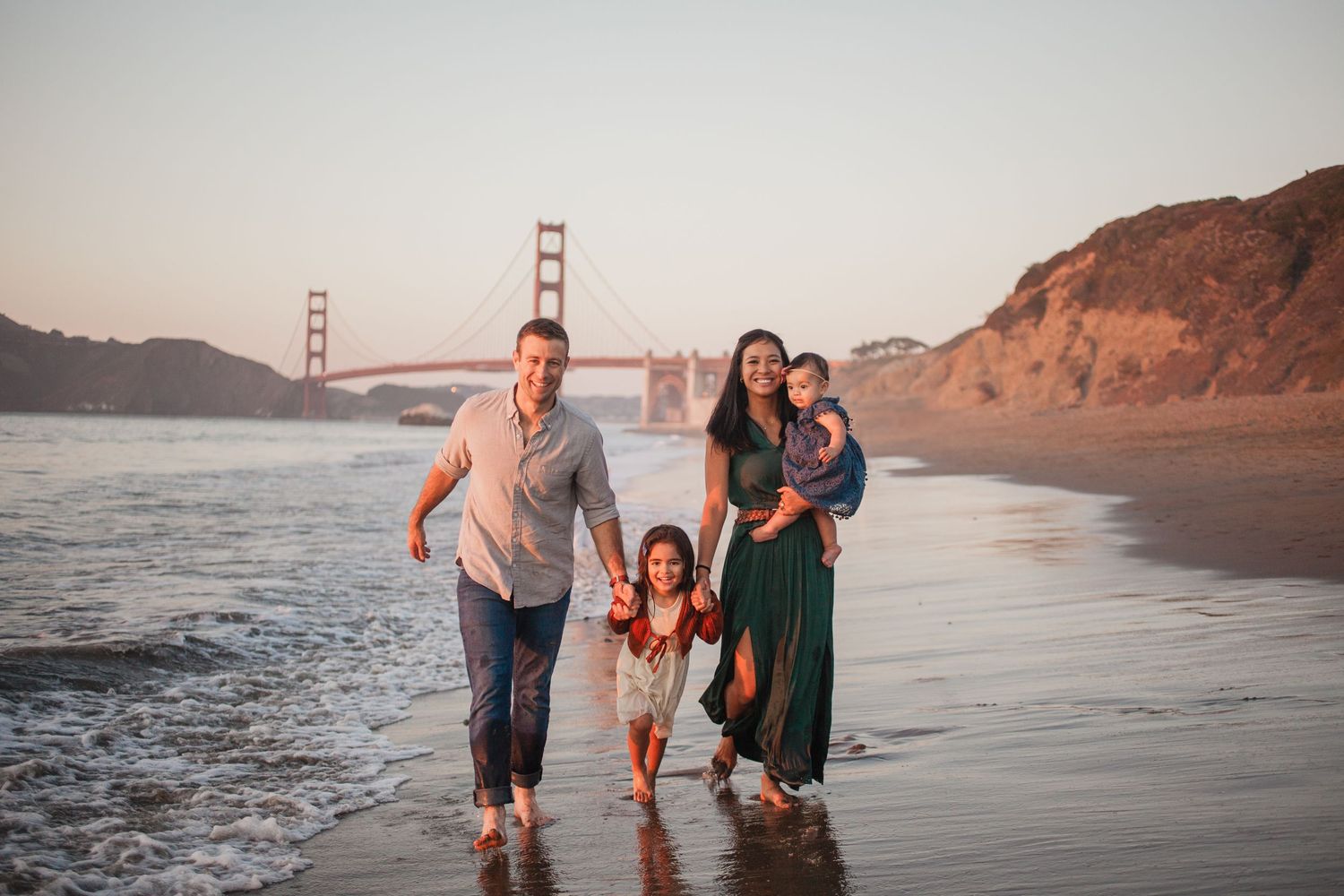 Outdoor family mini session at Baker Beach in San Francisco, just south of Marin County.