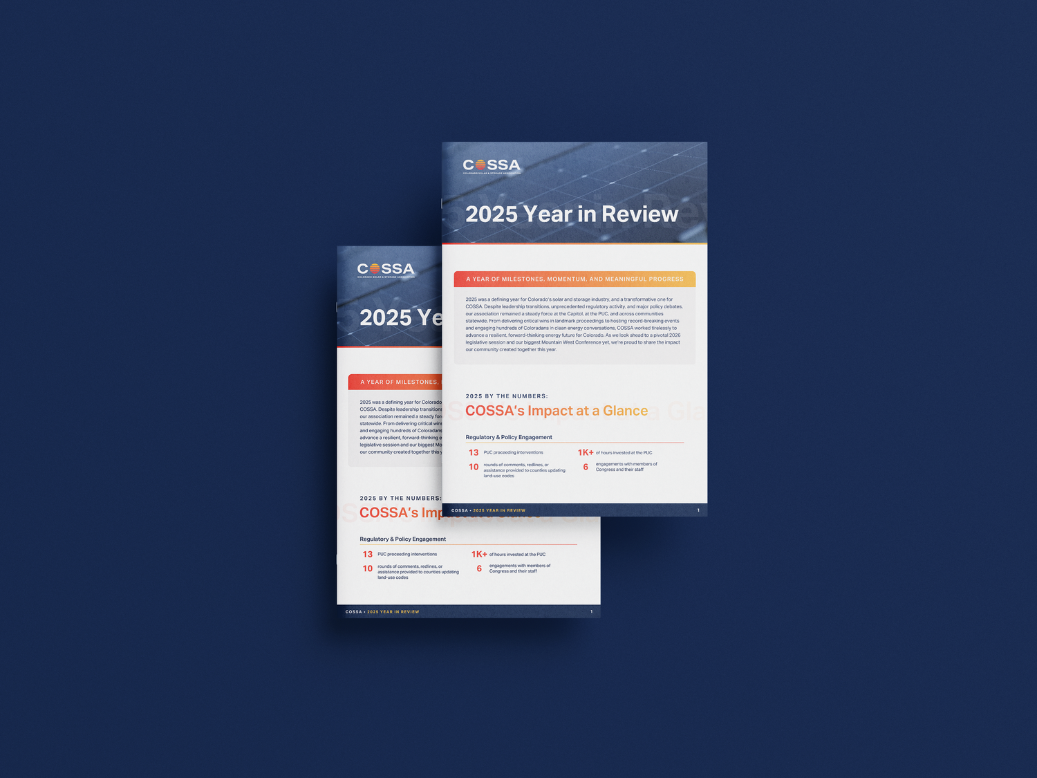 Annual review documents floating on navy blue background showing 2023 statistics.