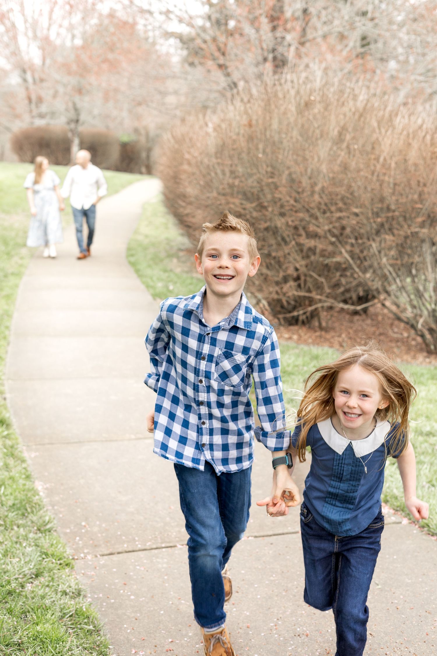 Kids playing and running on the trail