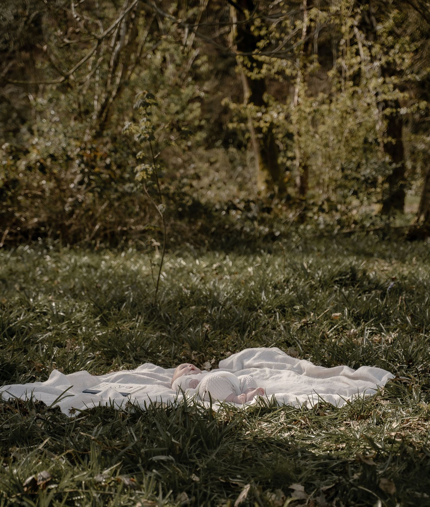BABY LYING ON THE GRASS ON A SUNNY SPRING DAY