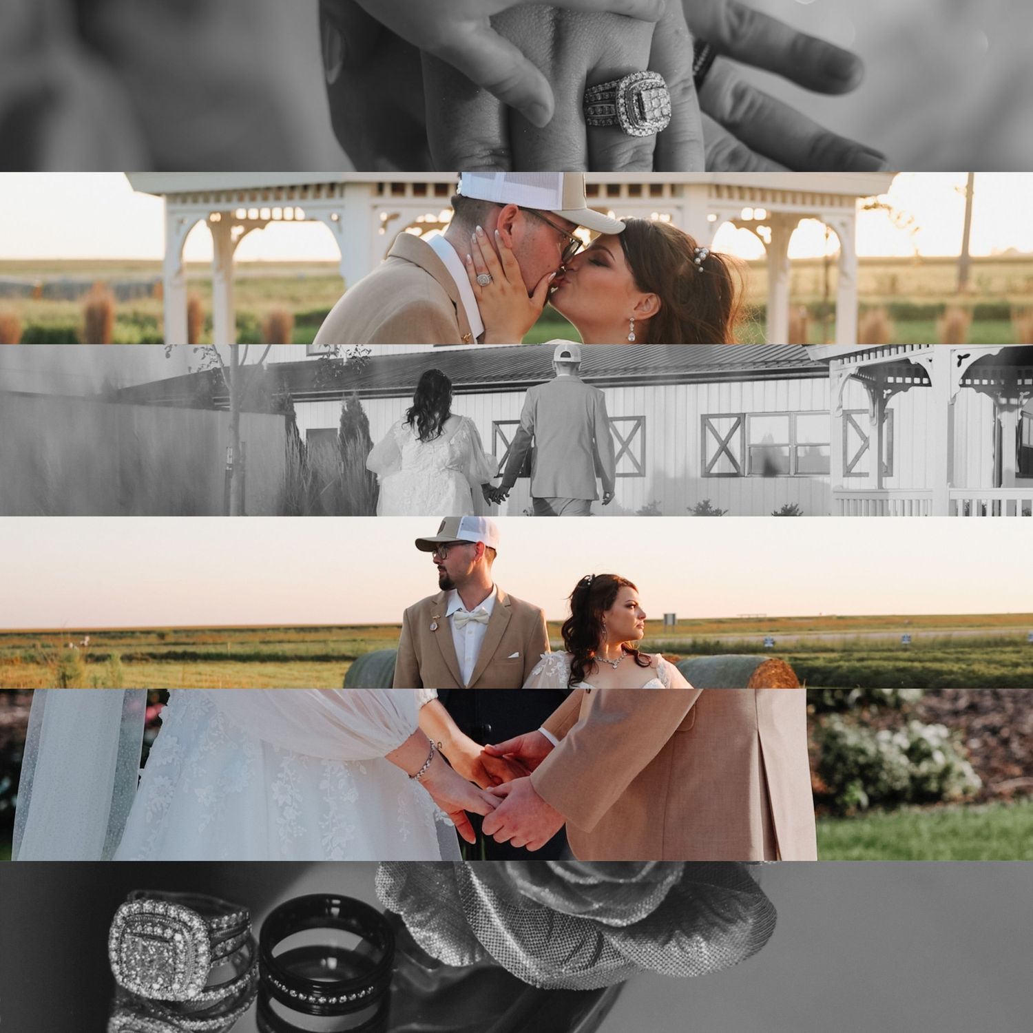 Outdoor wedding celebration with vintage-inspired decor and natural lighting.