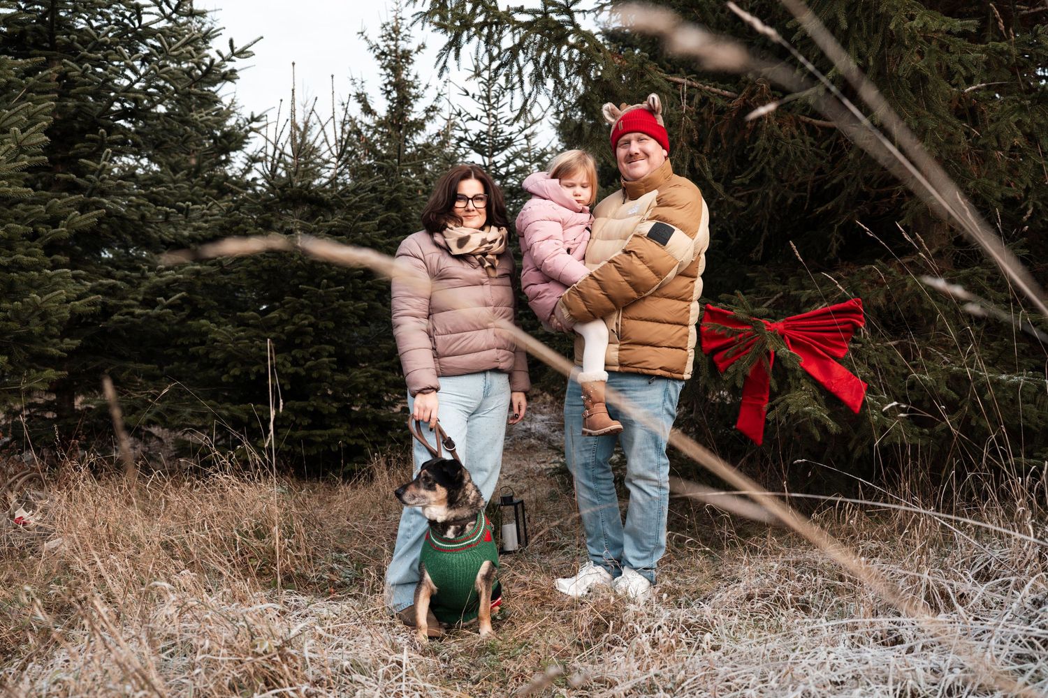 Eine kleine Familie mit Hund in weihnachtlicher Stimmung. Familienfotografie Gießen - Coffee and Stories Fotografie