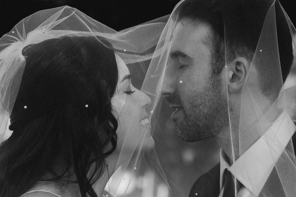 Cinematic black and white wedding portrait captured in Pasadena