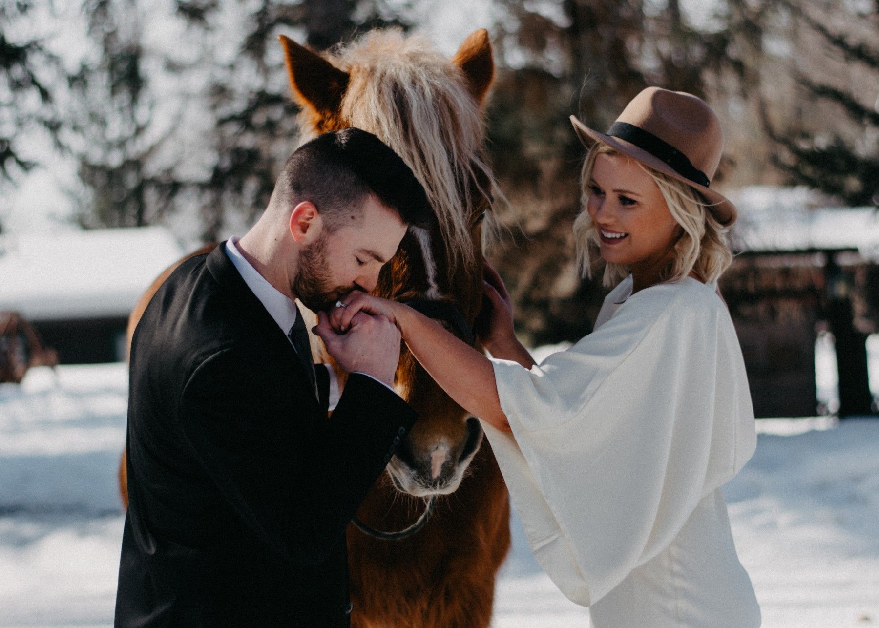 elopement with horse farm elopement minnesota winter