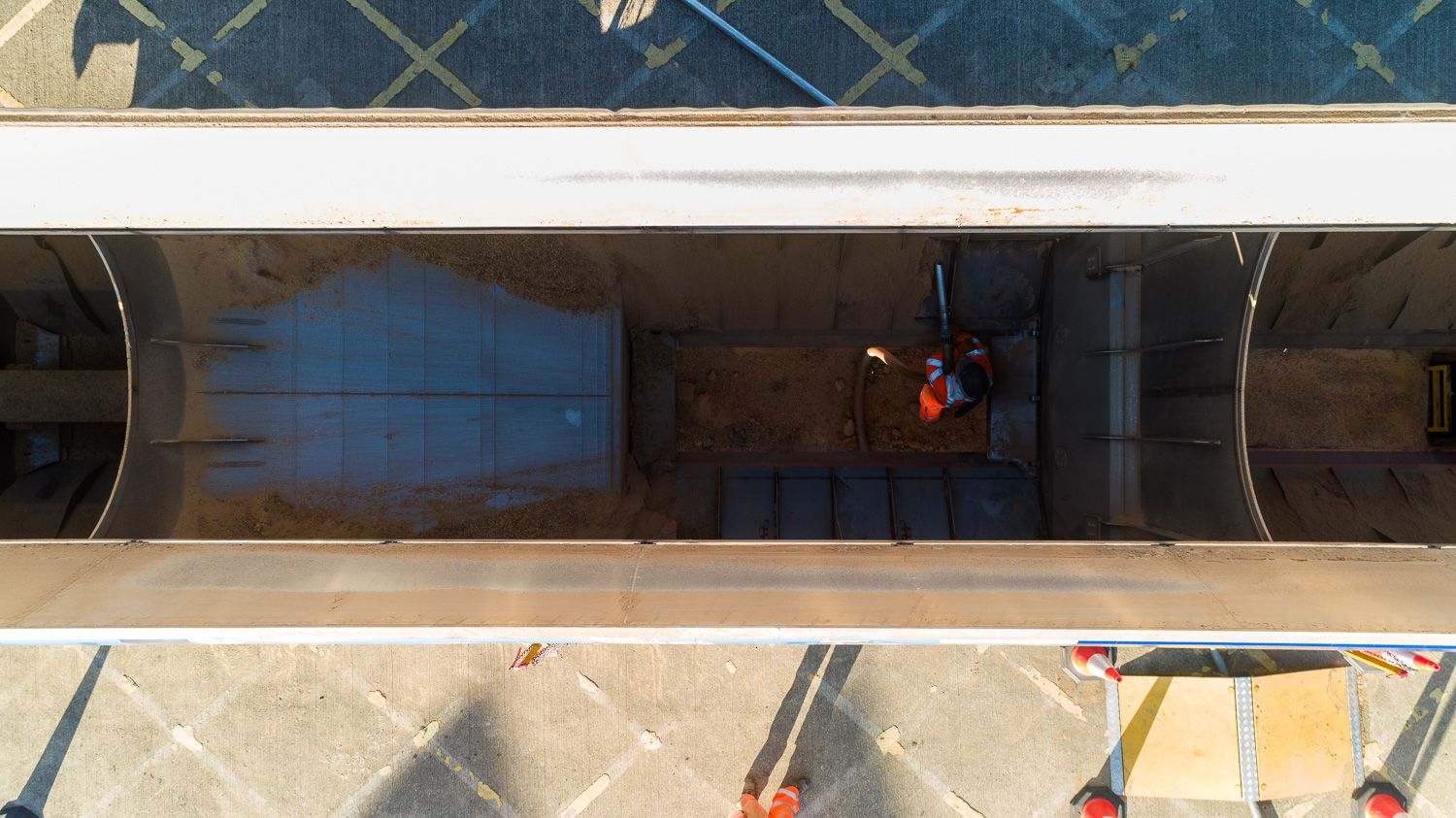 blast cleaning freight waggon aerial drone photo
