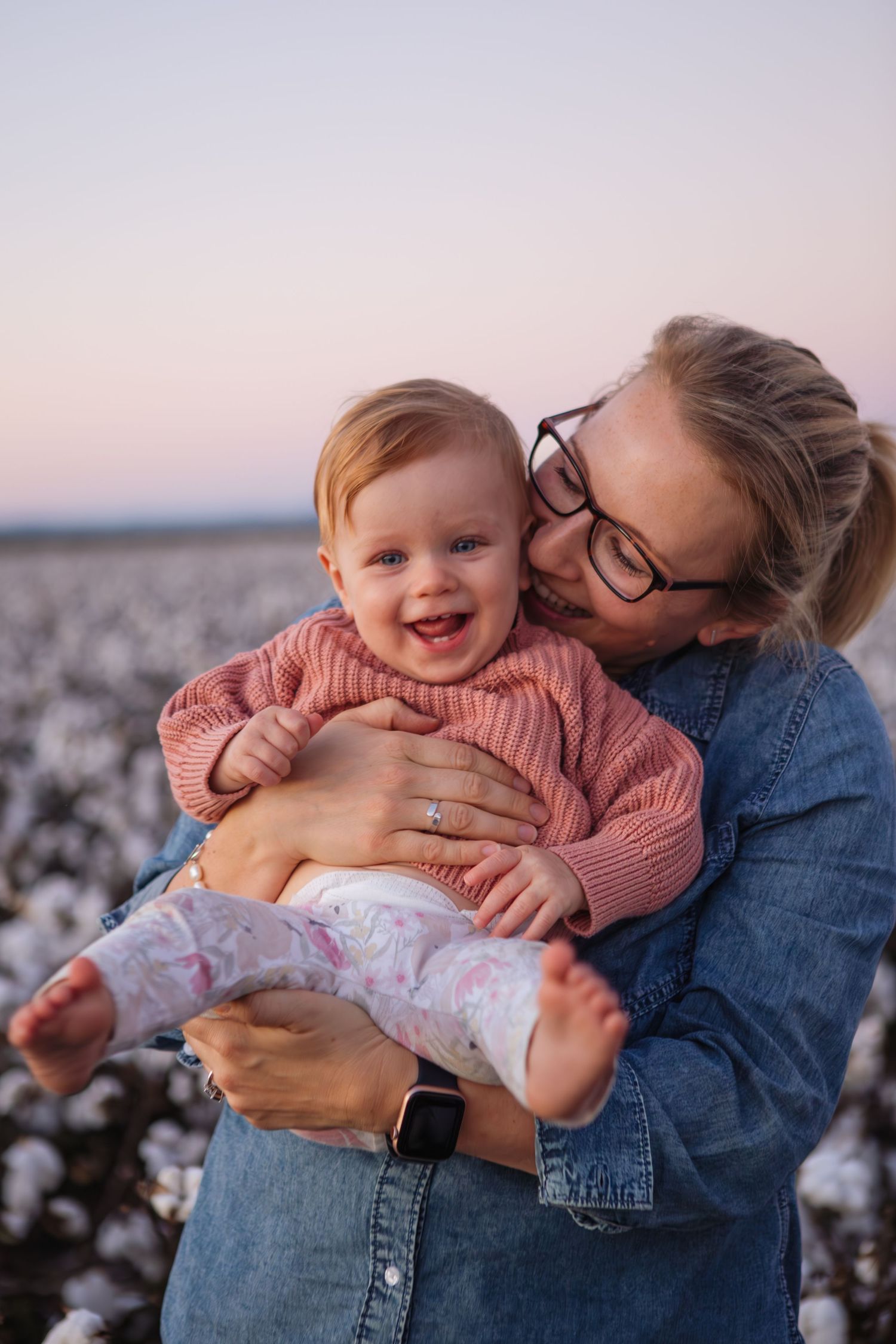 mother and baby daughter in cotton field both smiling near Quirindi family photoshoot