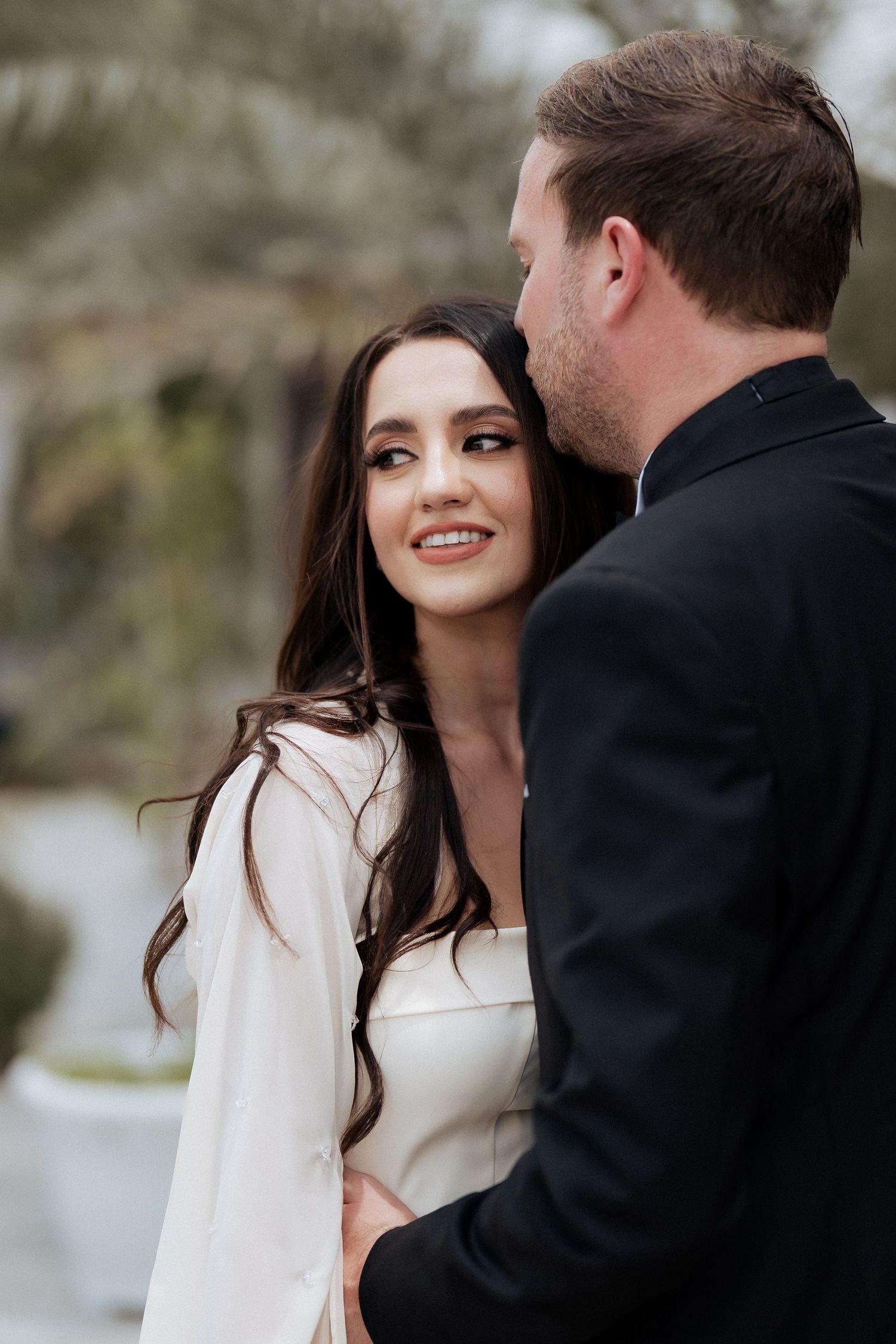 Romantic bride and groom portrait during outdoor wedding in Dubai