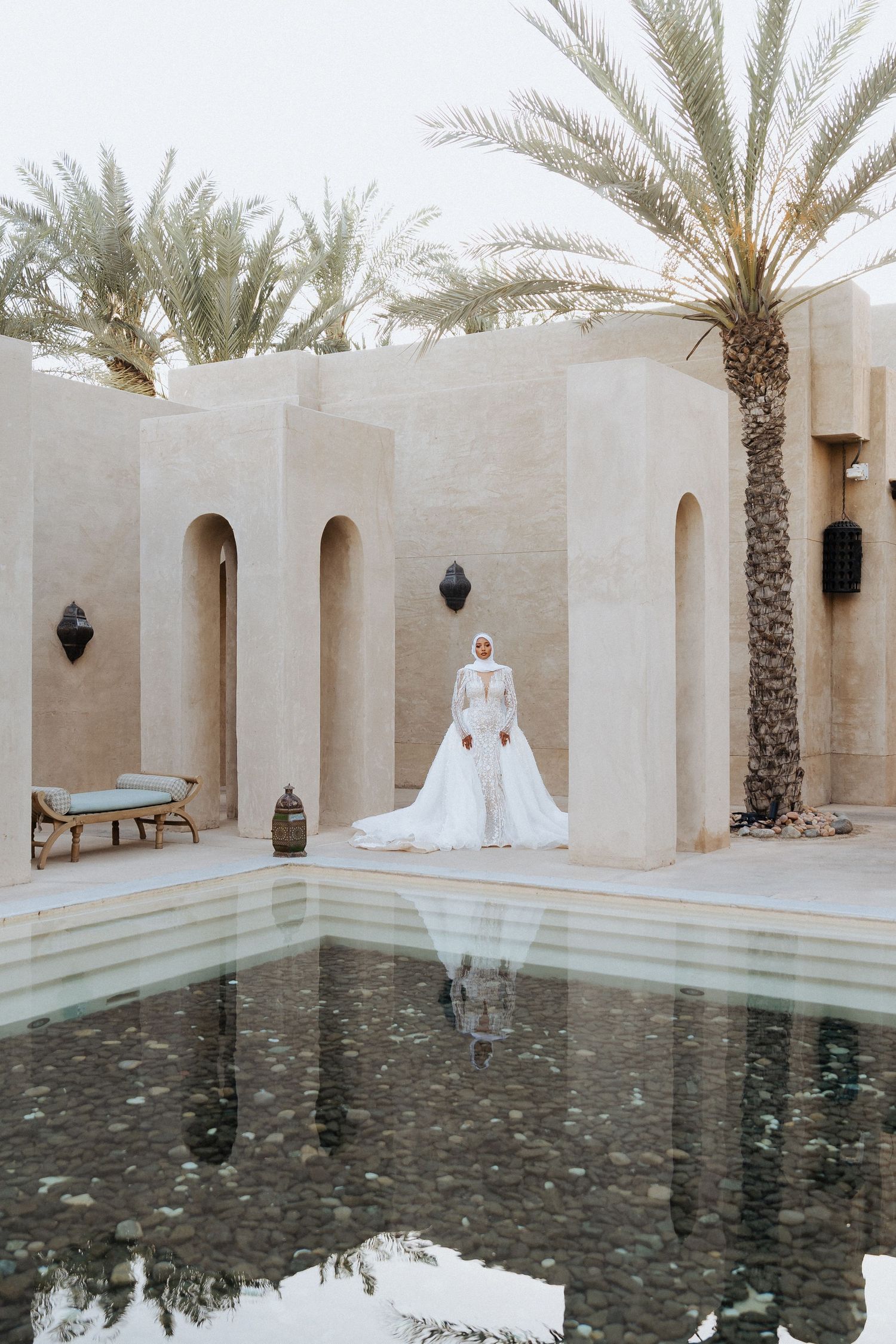 Pre-wedding photoshoot in Dubai – couple in wedding attire, romantic portrait