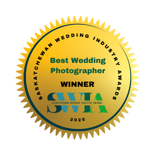 Gold circular award badge for Best Wedding Photographer Winner from GMIA Wedding Industry Awards 2025.