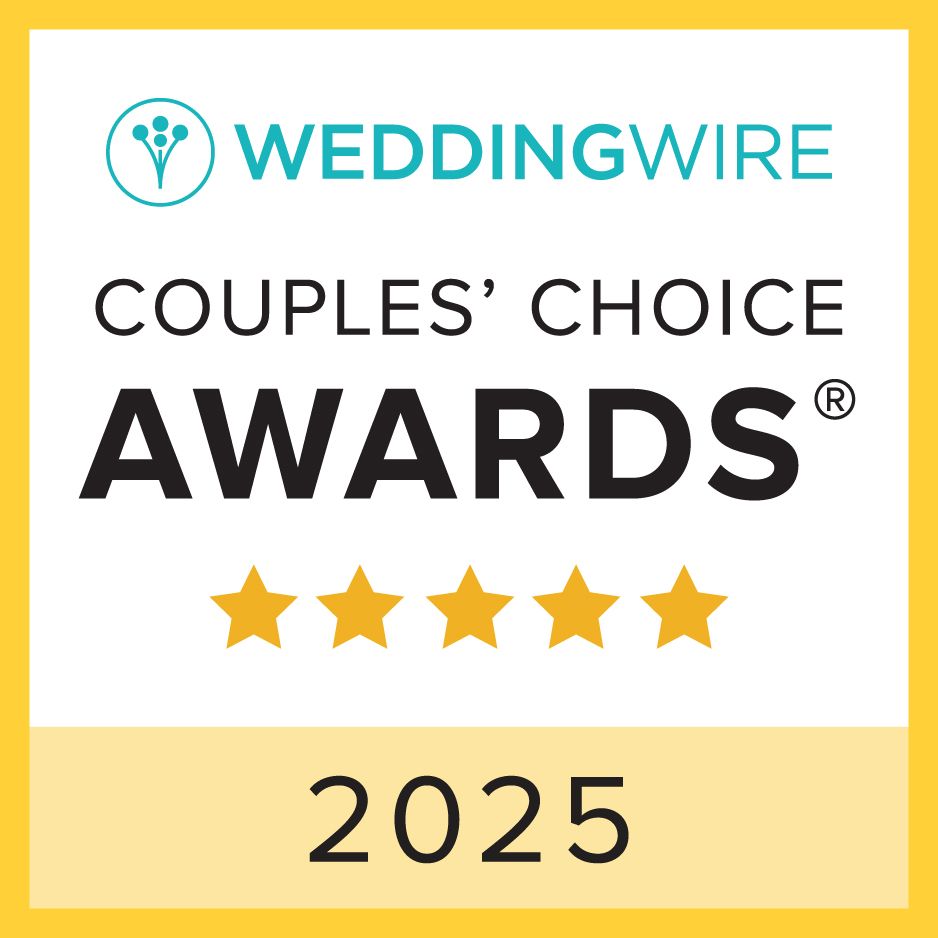 WeddingWire Couples Choice Awards 2025 logo with gold stars and blue text on white background.