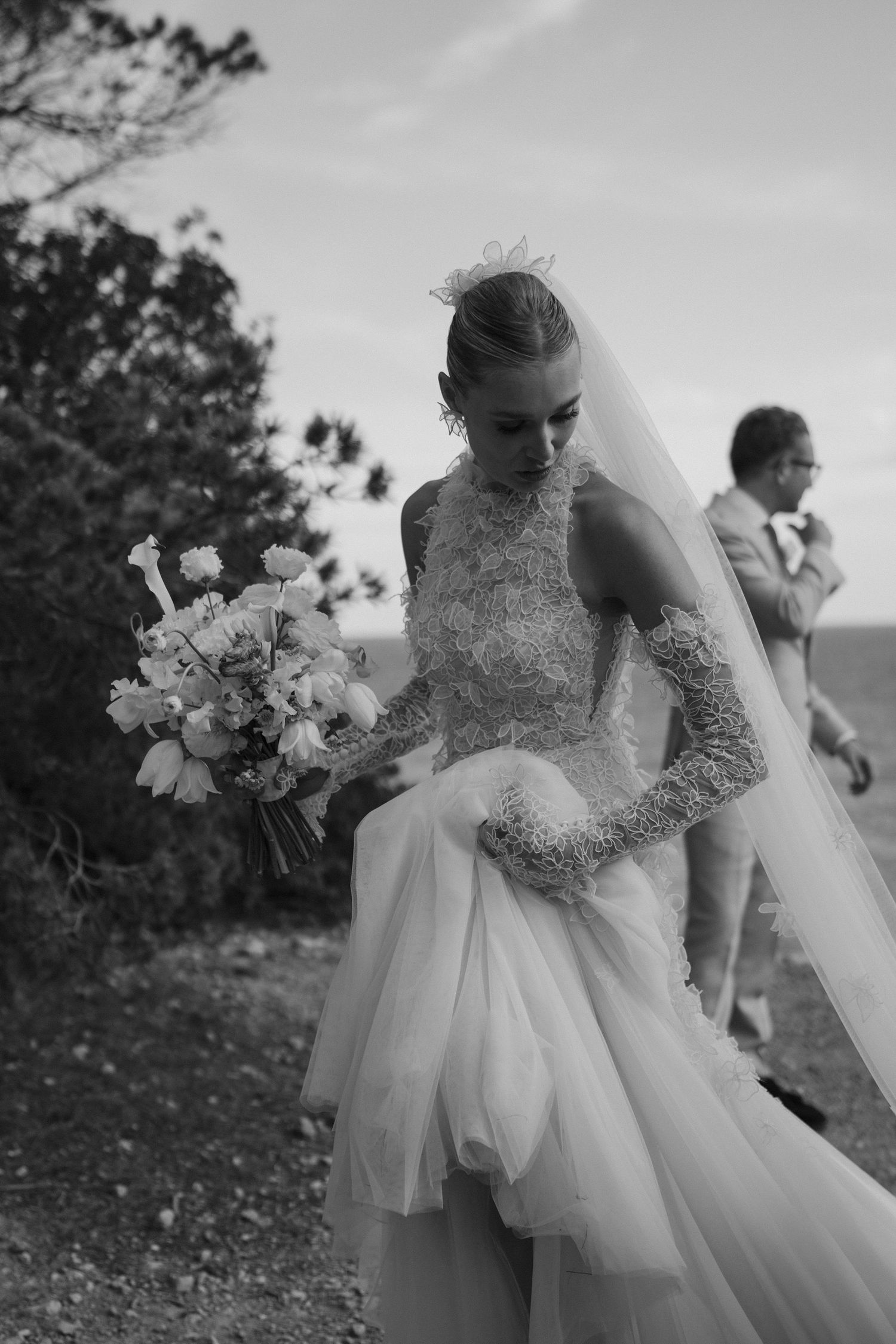 bride carrying Emma Beaumont dress at amante ibiza