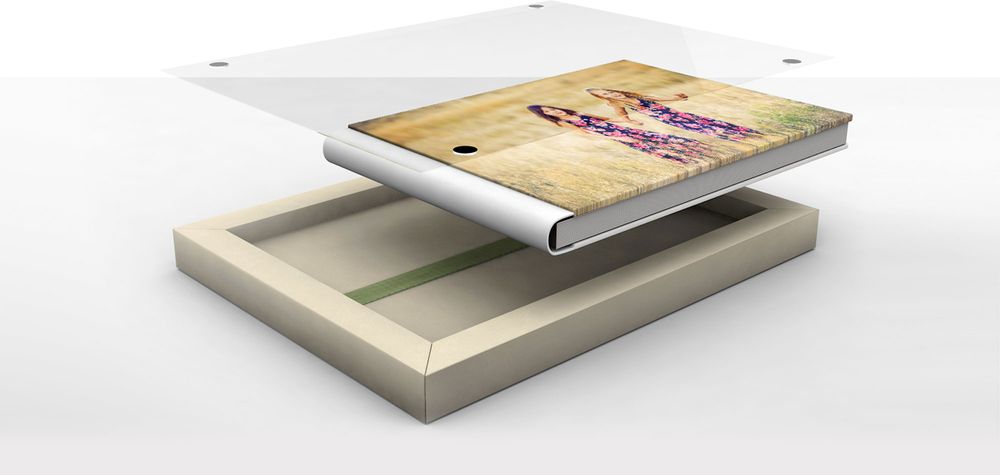 Elegant portrait album displayed in luxury storage box