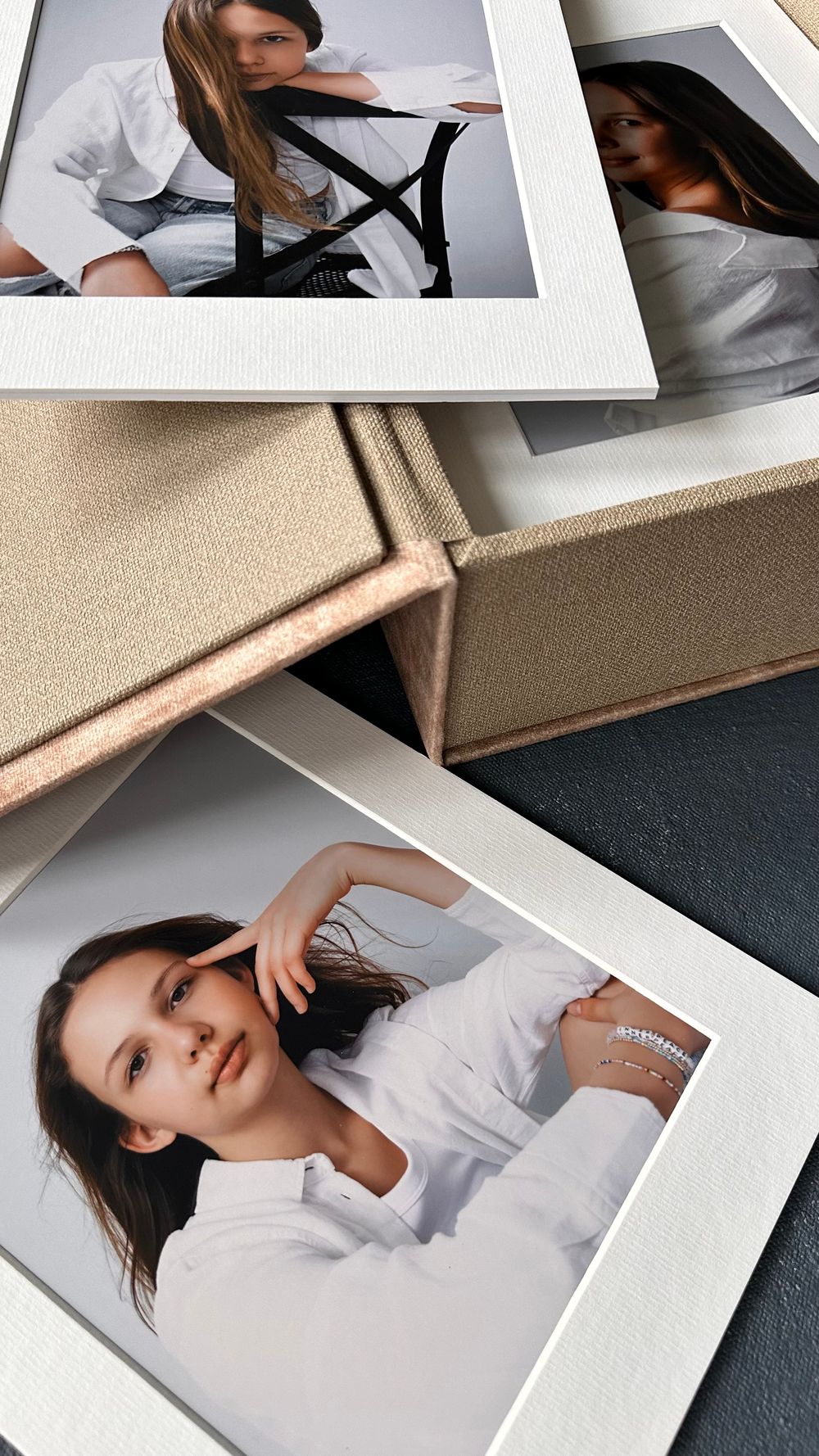 Premium folio box with mounted portrait prints