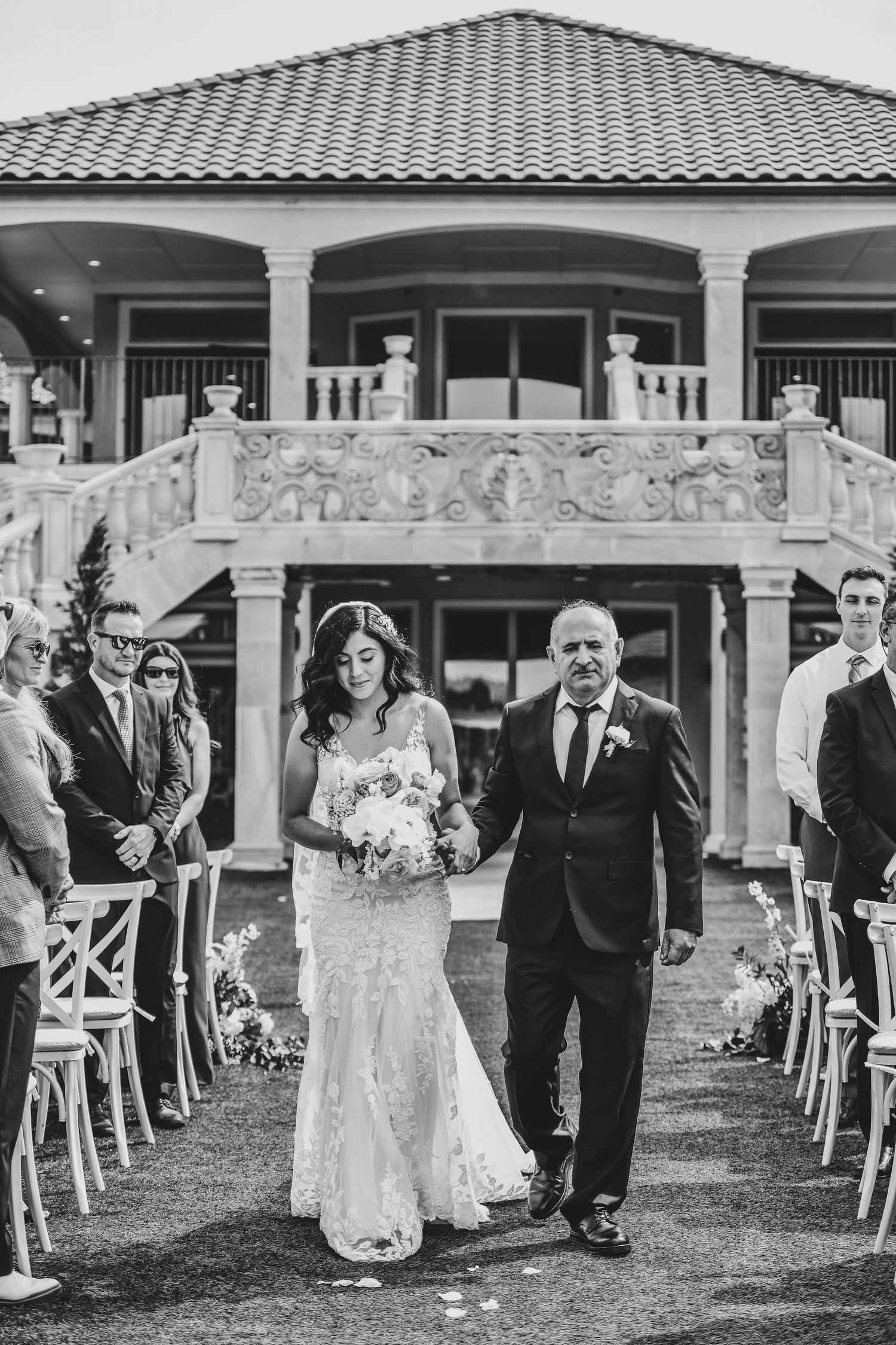 Bride walking down the aisle at D’Vine Grace Vineyard