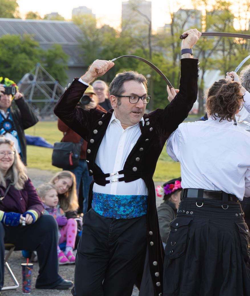Sound and Fury Sword Dancers dance the sun up at Gasworks Park in Seattle on May Day morning, 2025.