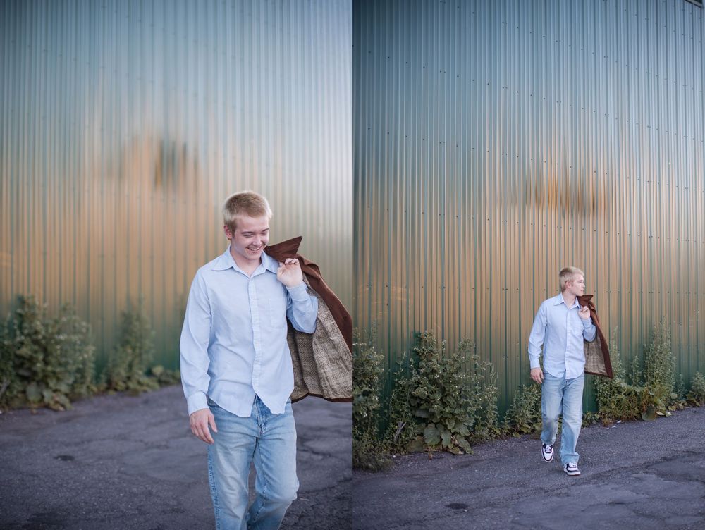 Downtown Duluth senior photos with brick alley background