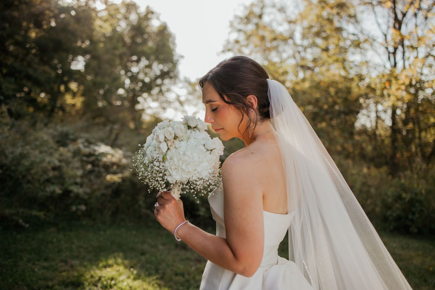 Bridal portrait with her bouquet on her wedding day in Zionsville, Indiana