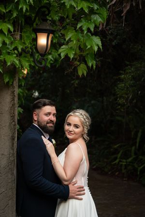 Bride and groom posing at wedding venue in Gauteng with natural, relaxed style