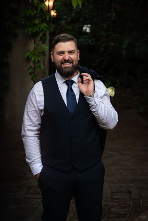 Groom portrait during wedding preparation in Gauteng with natural, relaxed style