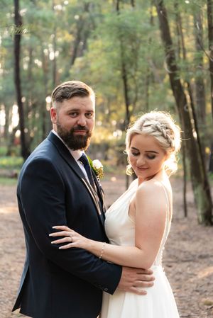 Bride and groom portrait in forest during wedding in Gauteng with natural, relaxed style