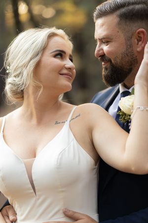 Bride and groom close portrait during wedding in Gauteng with natural, romantic style