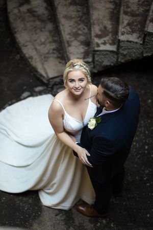Bride and groom portrait from above during wedding in Gauteng with natural, elegant style