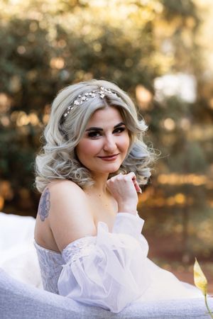 Bride portrait during wedding preparation in Pretoria with natural, elegant bridal styling and soft outdoor light
