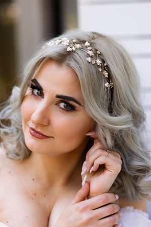 Bride portrait during wedding preparation in Gauteng with natural, elegant style and soft bridal details