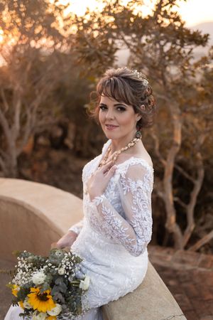 Bride portrait at sunset during wedding in Gauteng with natural, relaxed styling