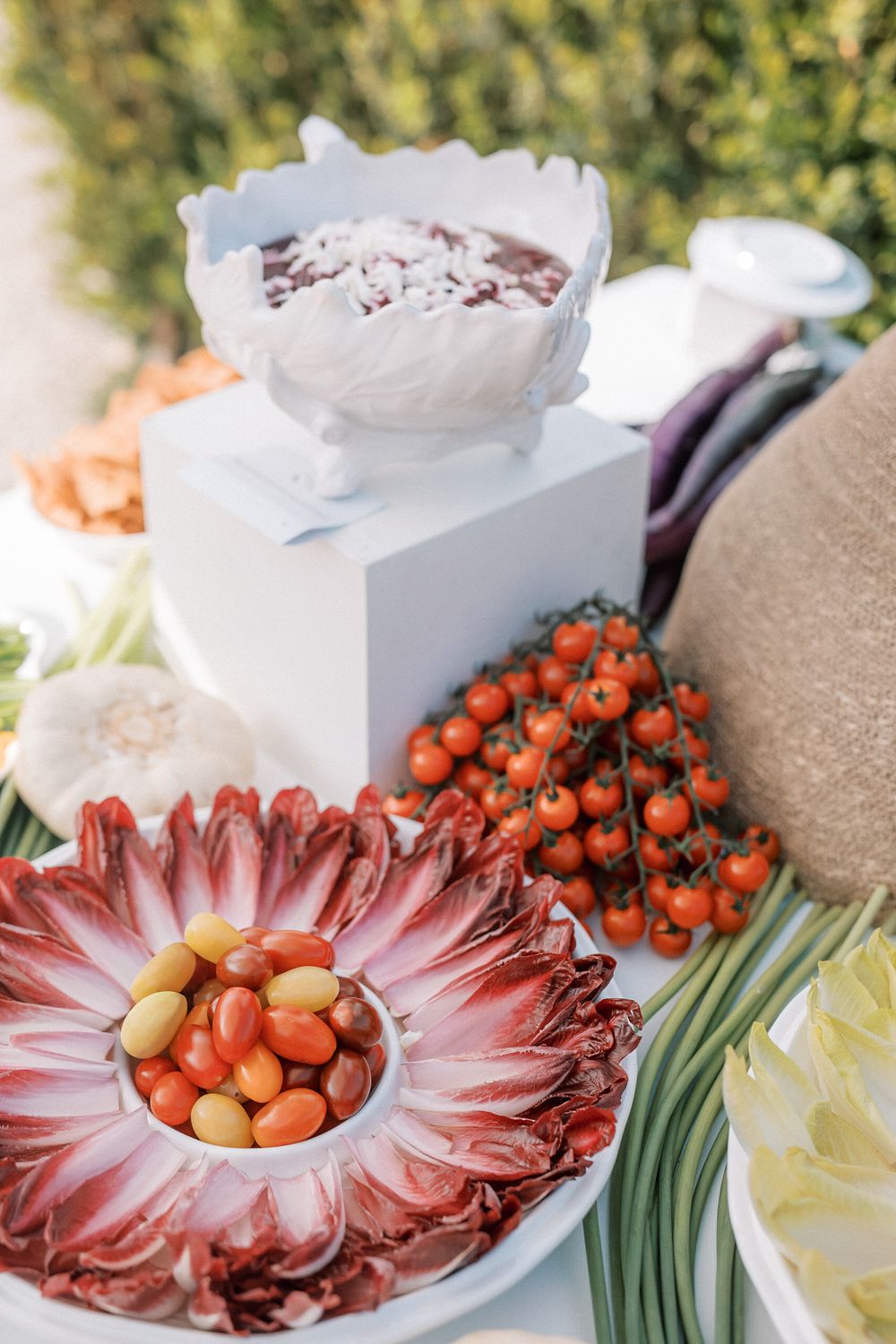 Refined wedding cocktail buffet display at Indian destination wedding in Portugal, palacio do correio mor