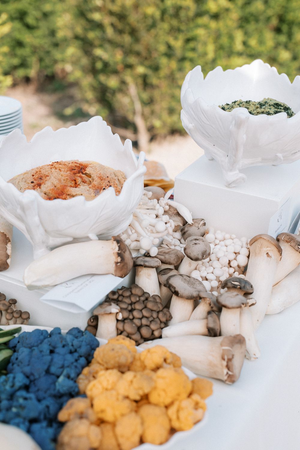 Luxury cocktail food station with seasonal vegetables at Indian wedding in Portugal