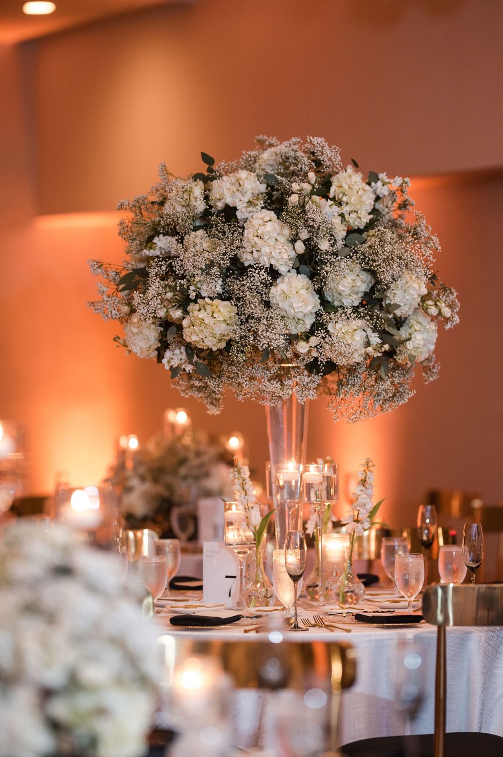 Floral centerpiece detail during wedding reception in Puerto Rico