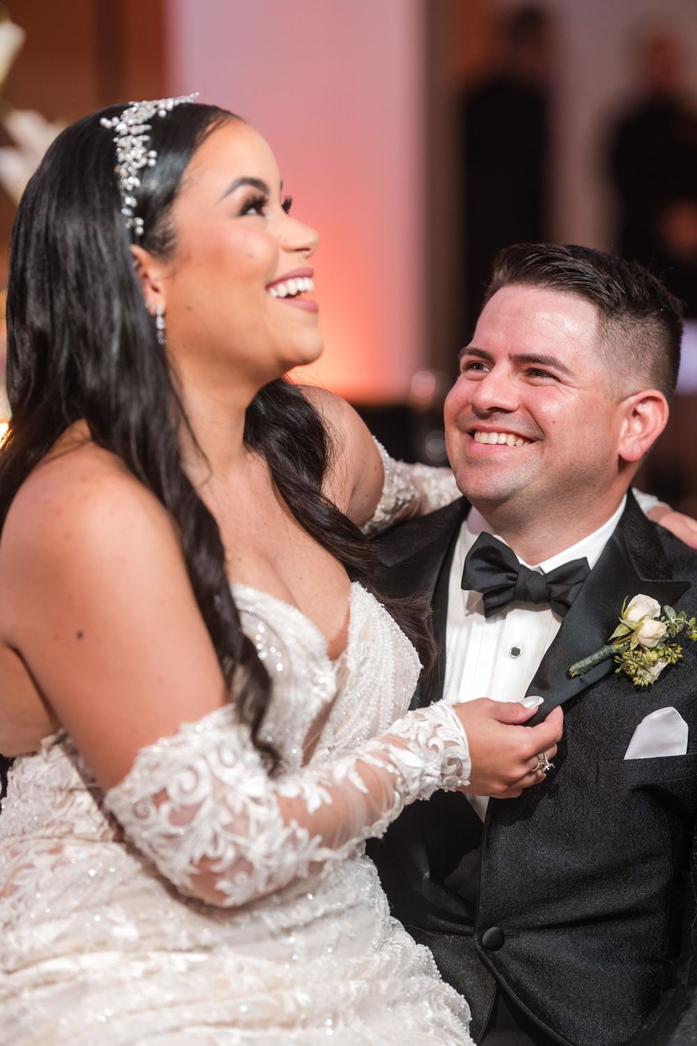 Bride and groom sharing cake cutting moment during reception at Royal Sonesta Puerto Rico