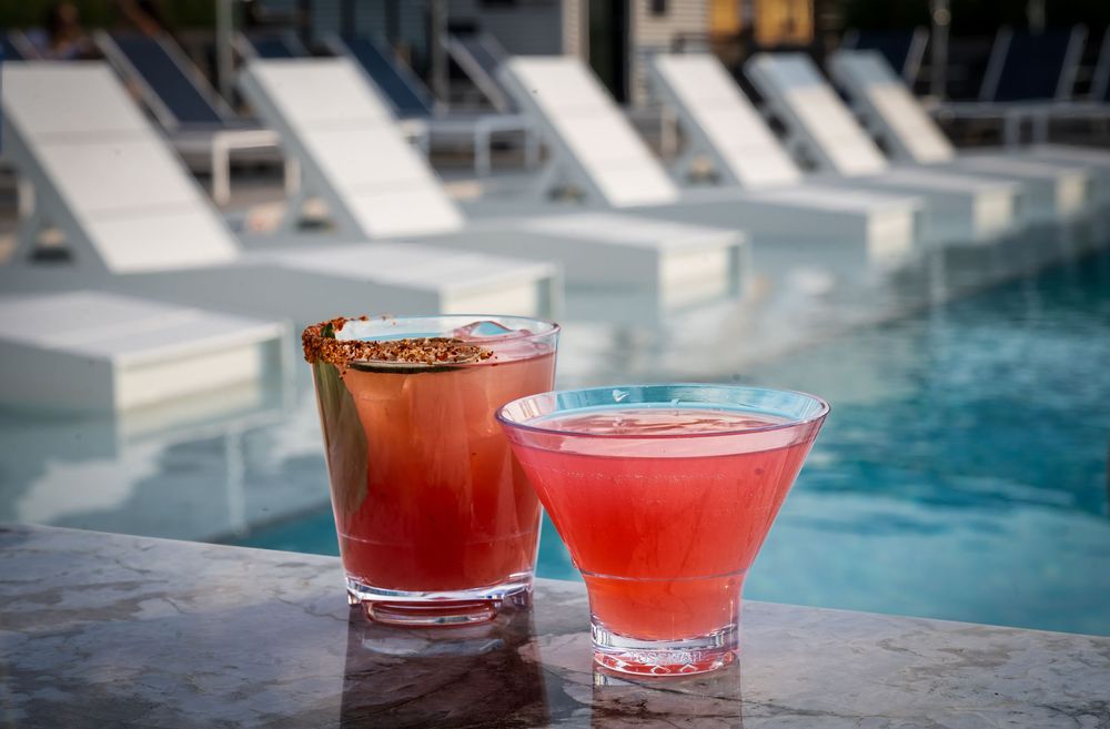 Cocktail shot at the pool at Rose & Thorn in Denver by Denver Hospitality, Travel & Tourism photographer Captain Colorado Photography.