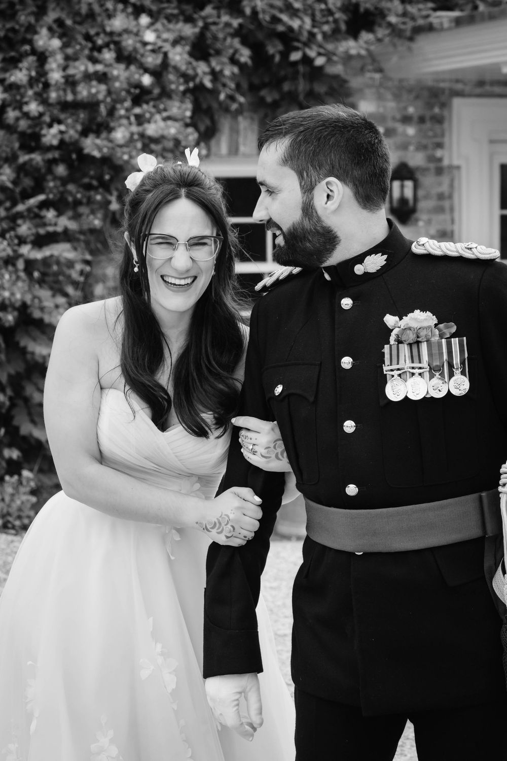 Syrencot House wedding venue Wiltshire Georgian manor black and white portrait