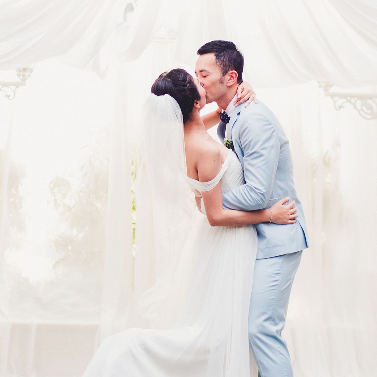 Destination wedding couple portrait during an elegant wedding in Asia