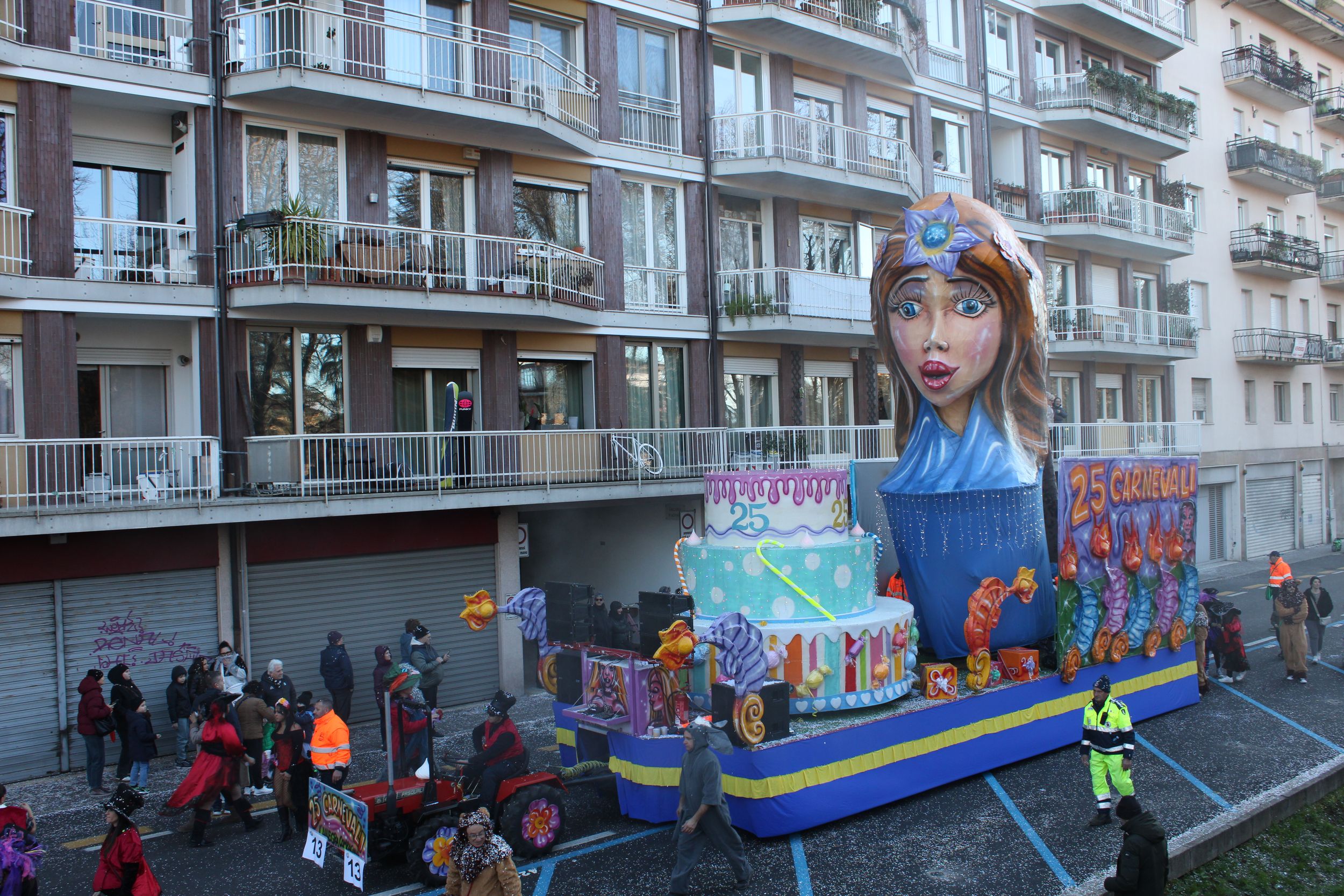 Treviso Carnival Parade 2026. The Allegra Compagnia di Porcellengo with the show “25 springs”.