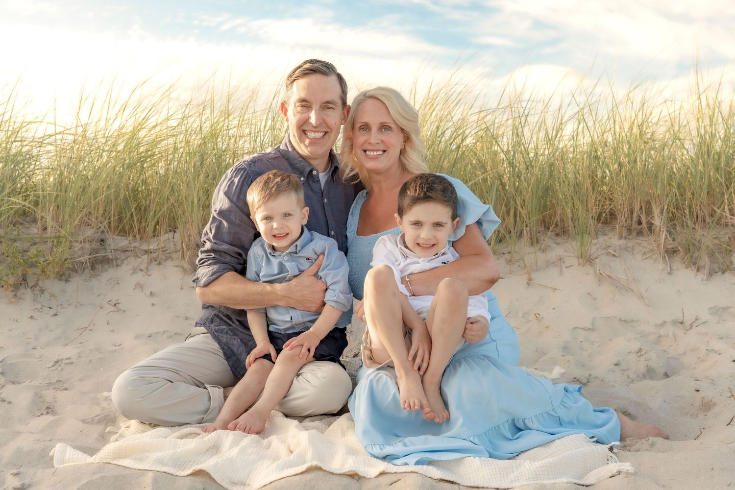 Photo of family on the beach in Scarborough, Maine