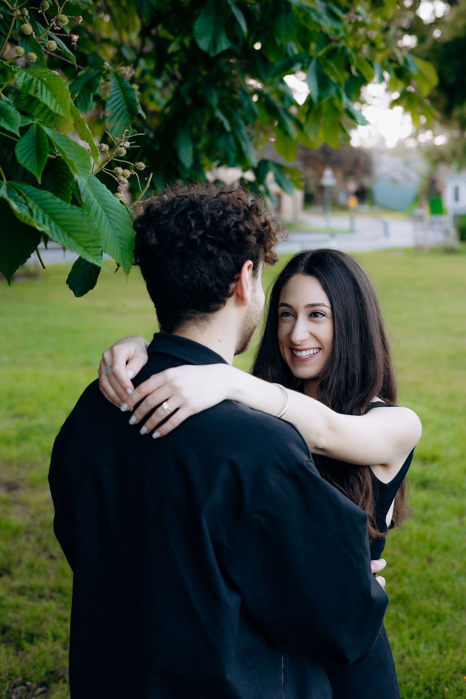 Newly engaged couple photographed in the heart of Broadway.