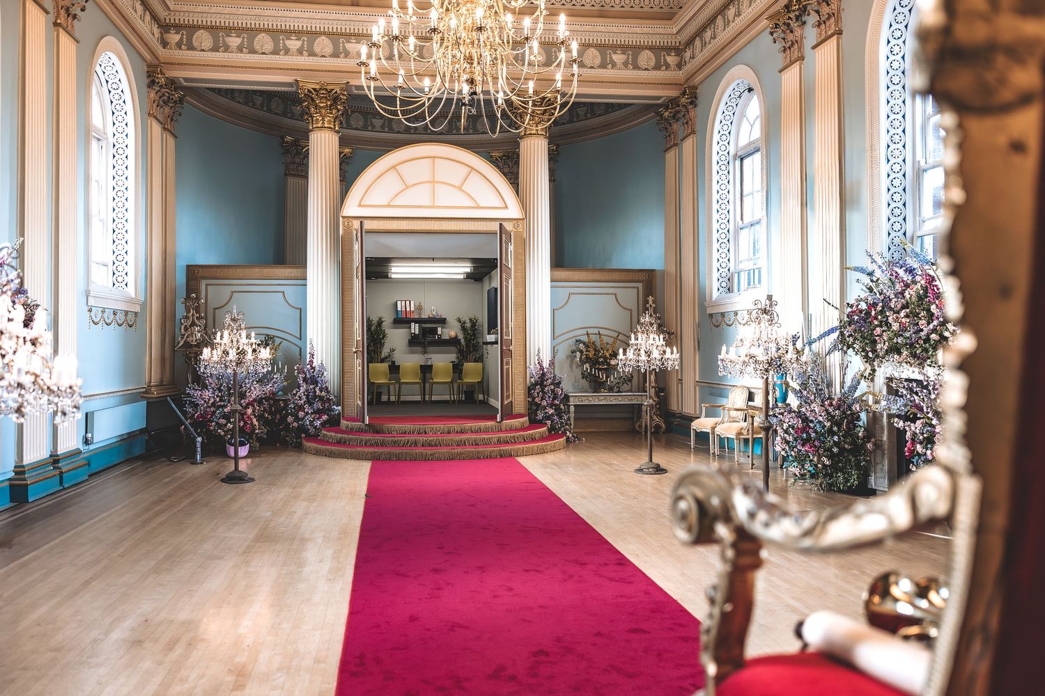 Newark Town Hall ballroom venue dressing.