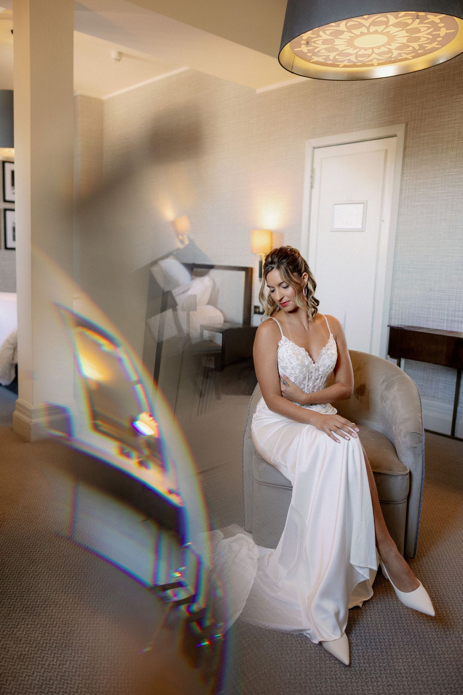Bride getting ready on her wedding day at the Midland hotel