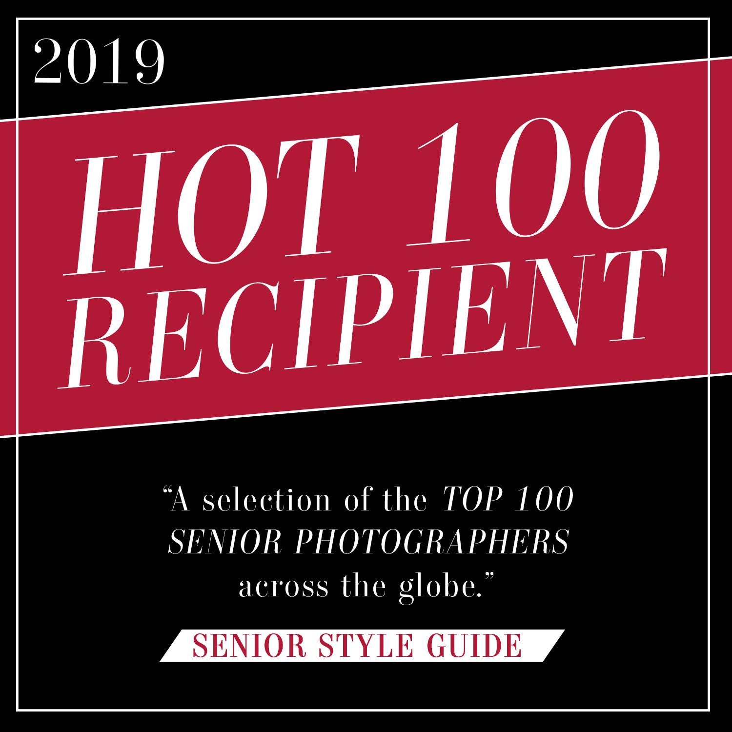 2019 Hot 100 Recipient award badge for senior photographers worldwide.