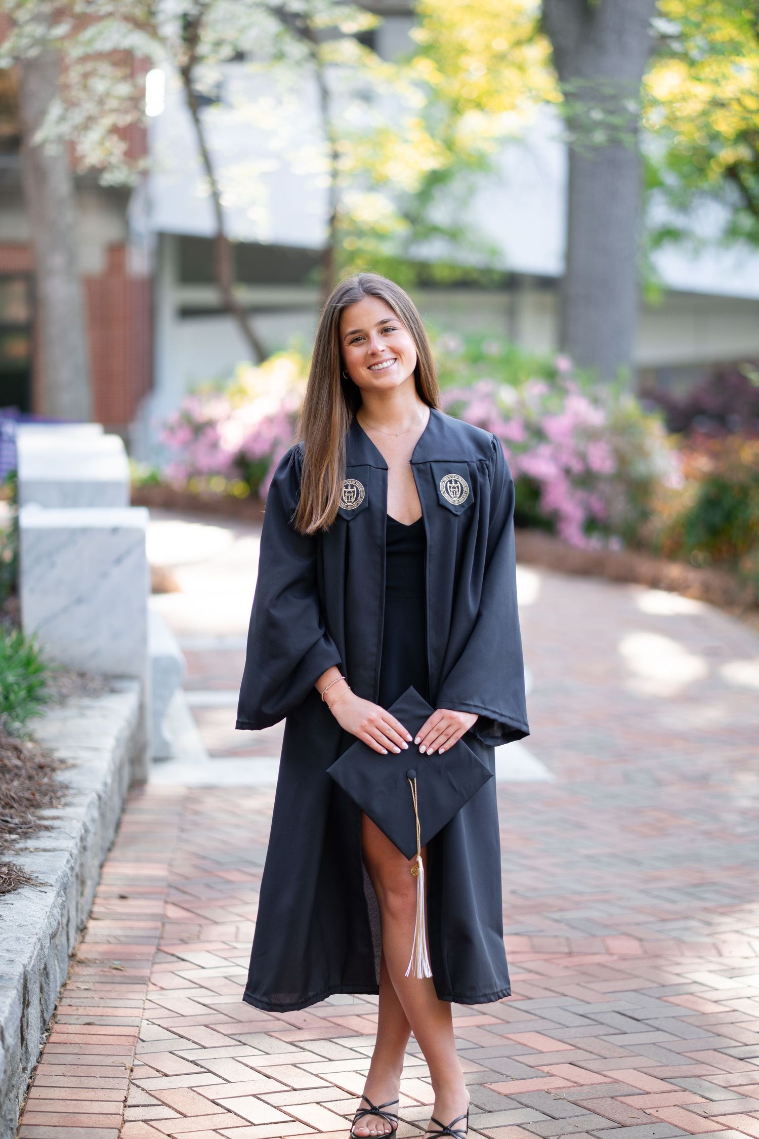 The tech tower walkway one of the best spots for Georgia Tech photos during your atlanta grad photoshoot