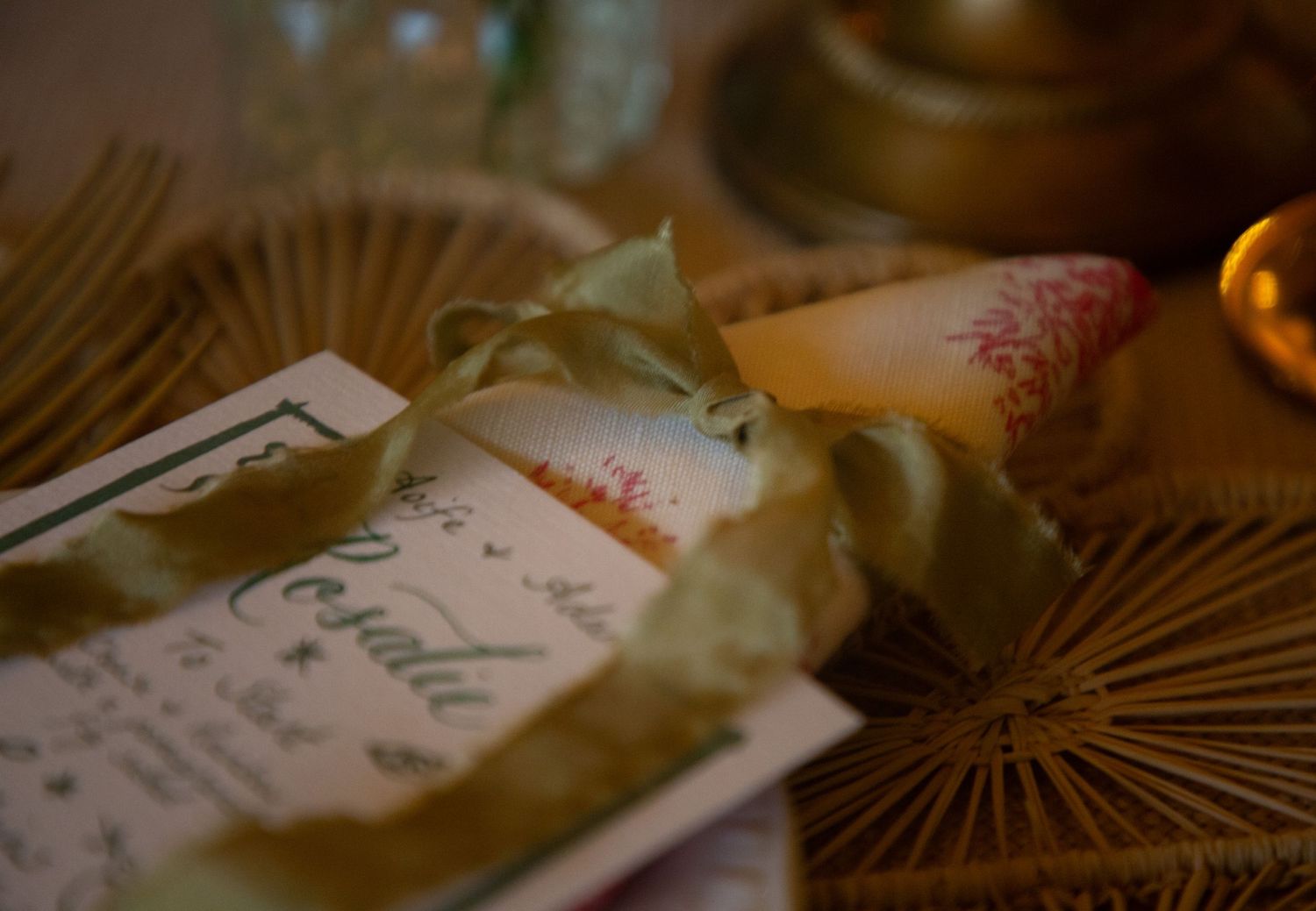Menus wedding details ribbon green colour scheme delicate elegant luxury photography photos