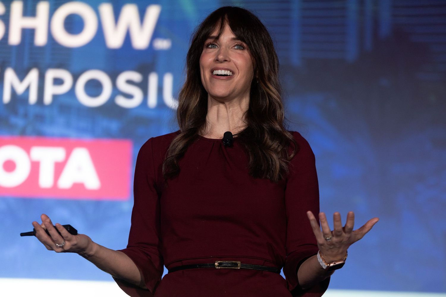 A woman speaks during a conference in Sarasota, Fl.